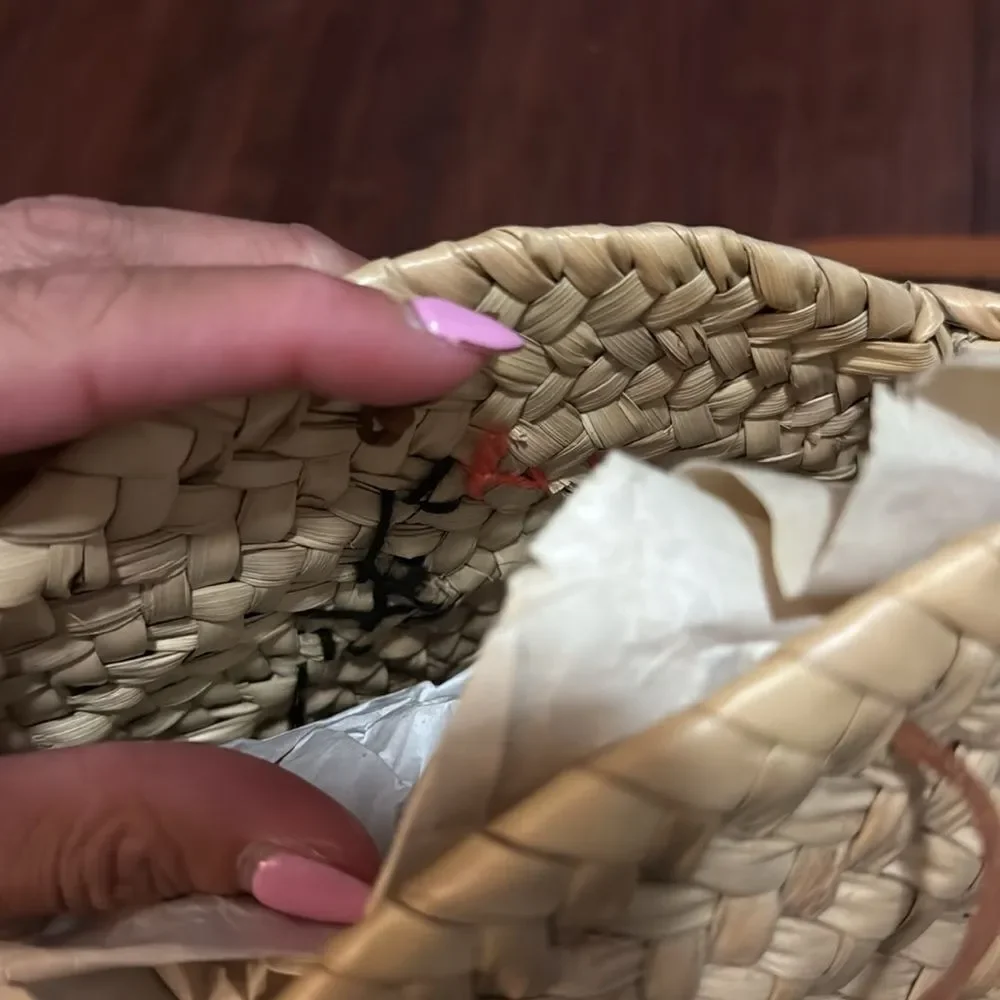 Embroidered Straw Crossbody Bag HANDMADE - Leather Strap - NEW